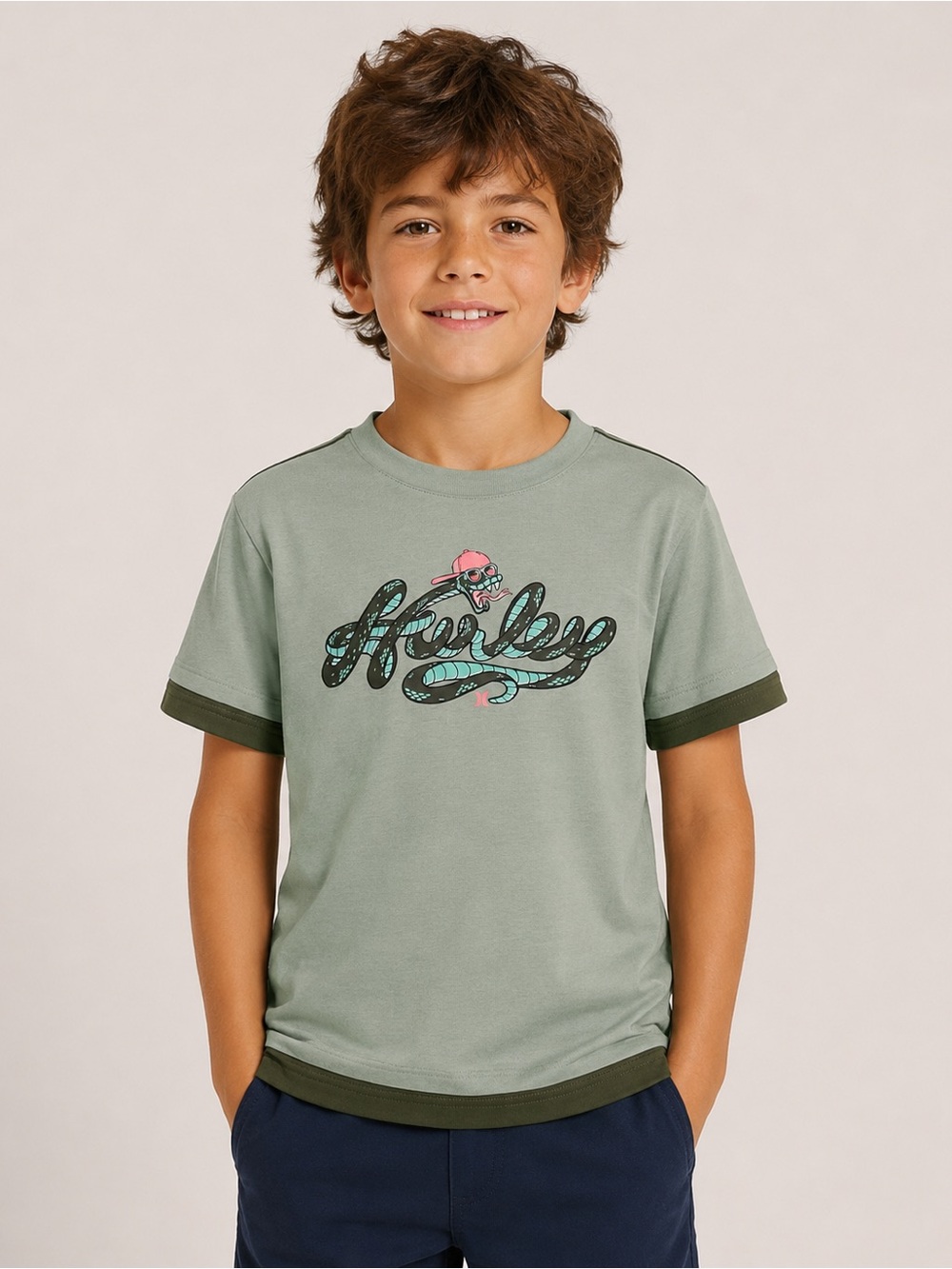 Hurley Boys Short Sleeve Graphic T-Shirt Green Size S 128-132 cm 8-10 YRS